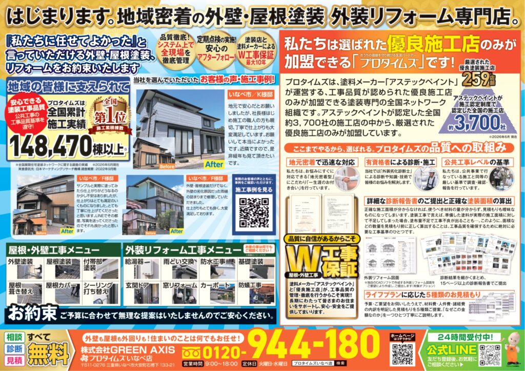 グランドオープン ジャンペーン チラシ いなべ市店 外壁屋根塗装専門