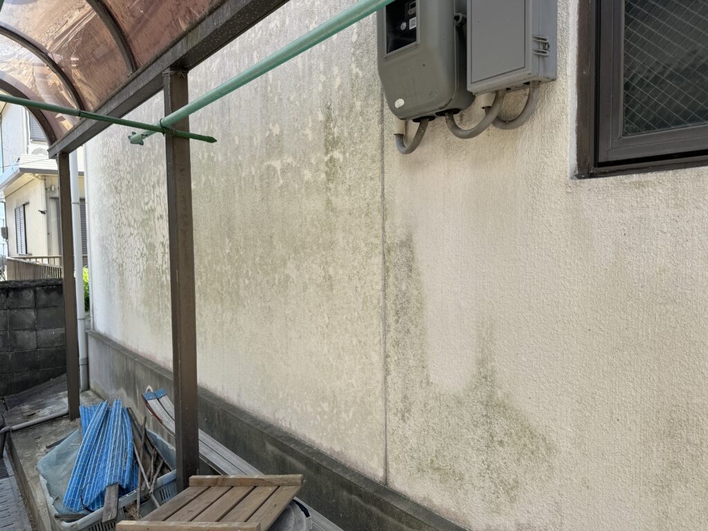 外壁の雨だれとコケの発生_日当たりの悪い北側